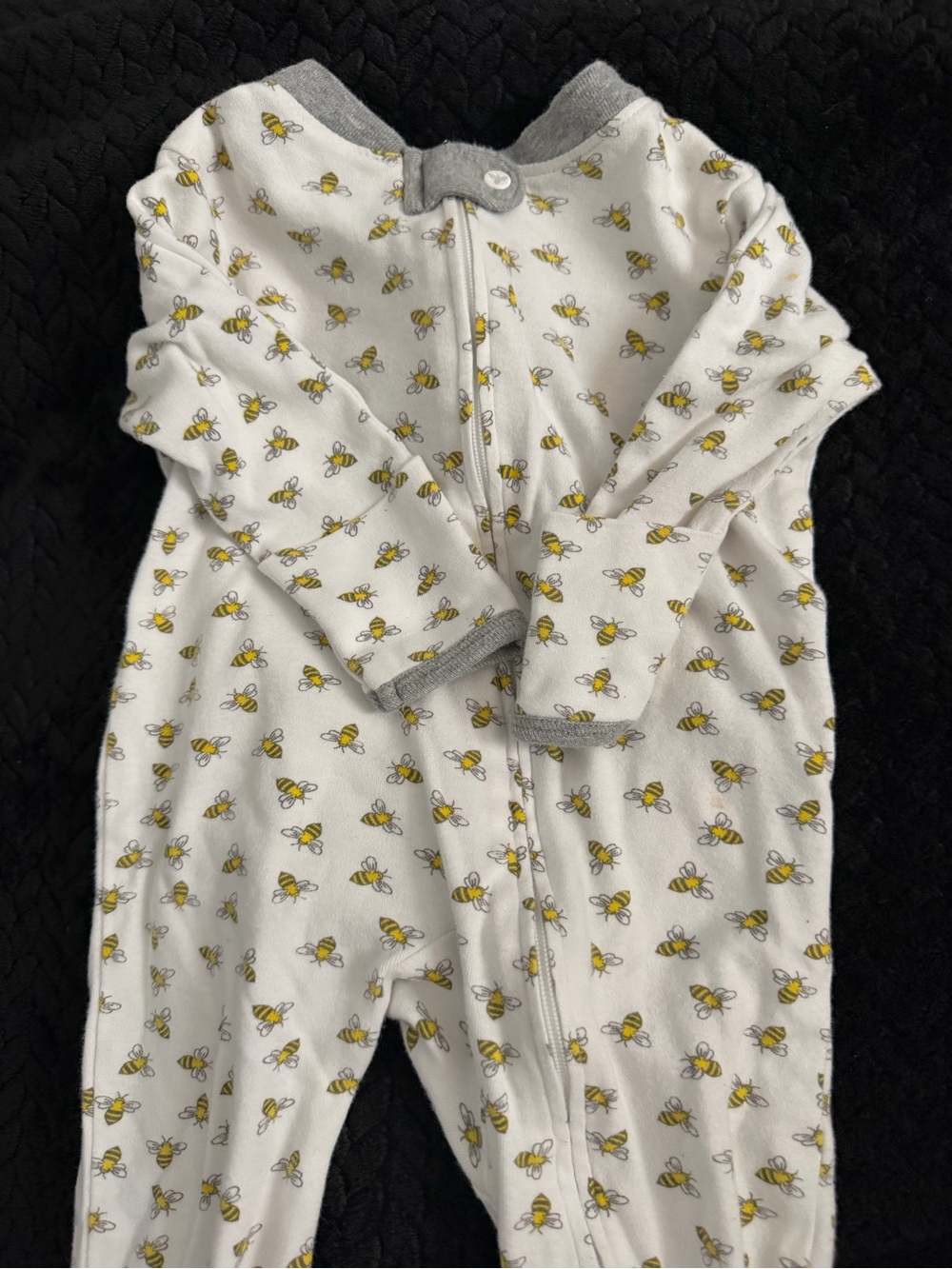 Burt's Bees White Footie with Yellow Bee Print and Gray Trim